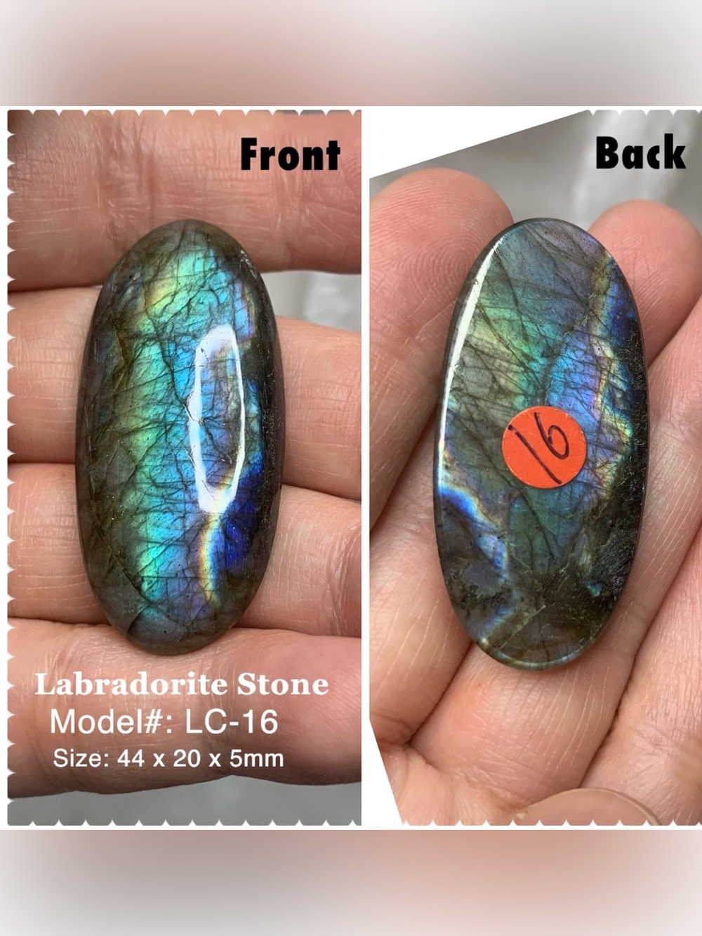 Natural Labradorite Elongated Oval Cabochon 44x20mm Water Flash Loose Gemstone